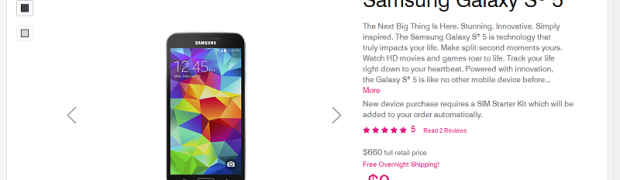 Samsung Galaxy S5 Now Available on T-Mobile for $660